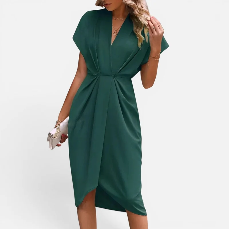 Damen Wickelkleid mit V Ausschnitt und Drapierung