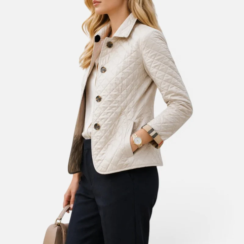 Damen Steppjacke mit Knopfleiste und Stehkragen