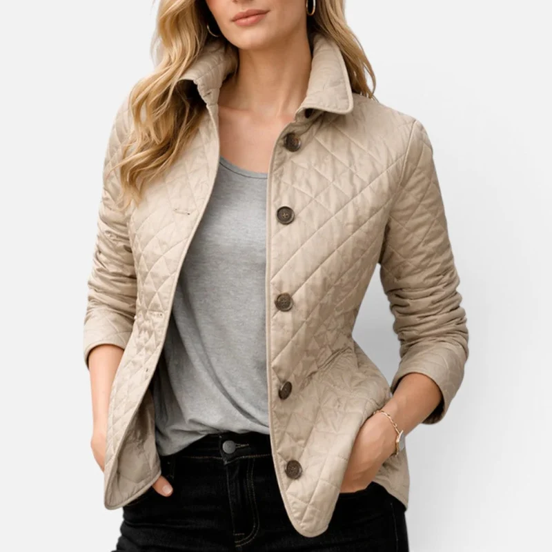 Damen Steppjacke mit Knopfleiste und Stehkragen