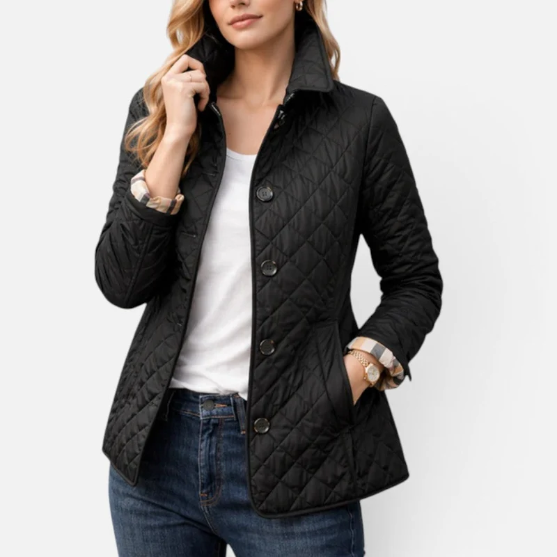 Damen Steppjacke mit Knopfleiste und Stehkragen