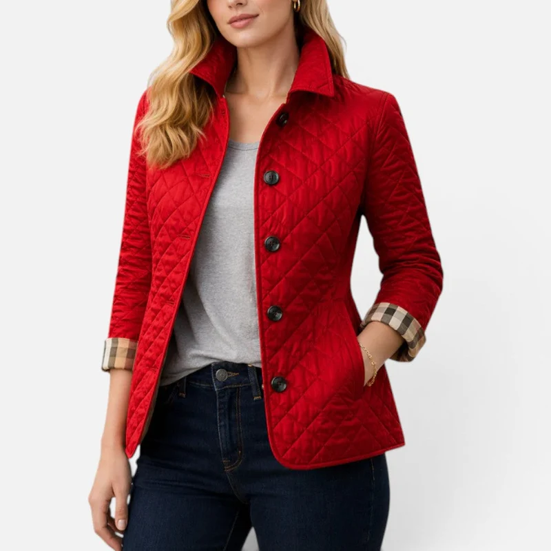 Damen Steppjacke mit Knopfleiste und Stehkragen