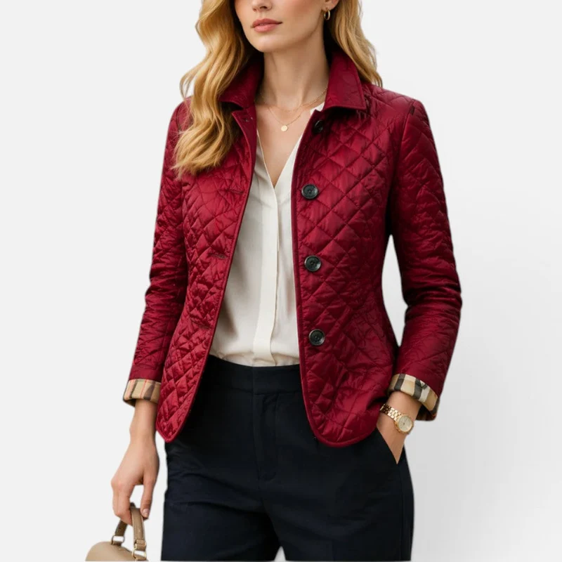 Damen Steppjacke mit Knopfleiste und Stehkragen