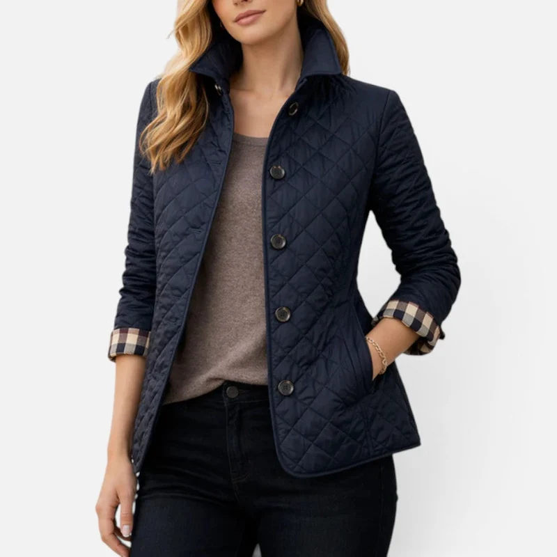 Damen Steppjacke mit Knopfleiste und Stehkragen