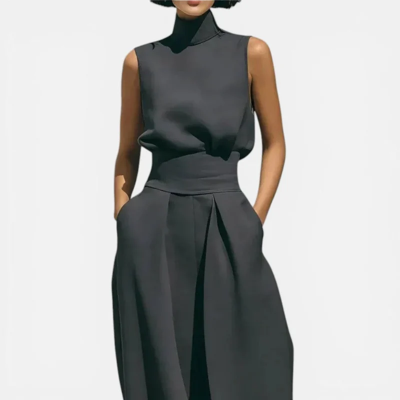 Ärmelloser Jumpsuit mit weitem Bein und Stehkragen