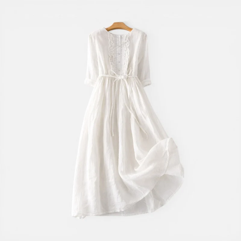 Leinenkleid mit Knopfleiste und Taillenband
