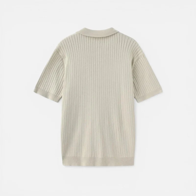 Herren Strick Poloshirt mit geripptem Muster