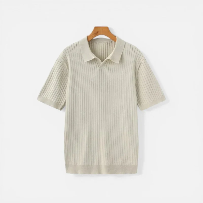 Herren Strick Poloshirt mit geripptem Muster
