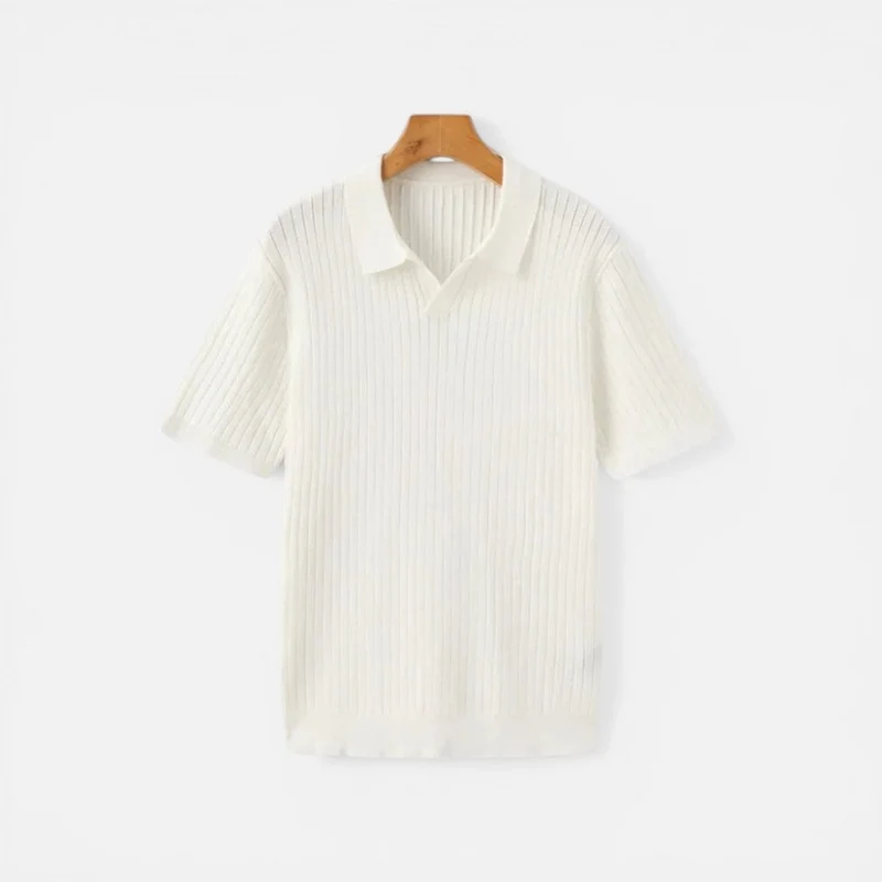 Herren Strick Poloshirt mit geripptem Muster
