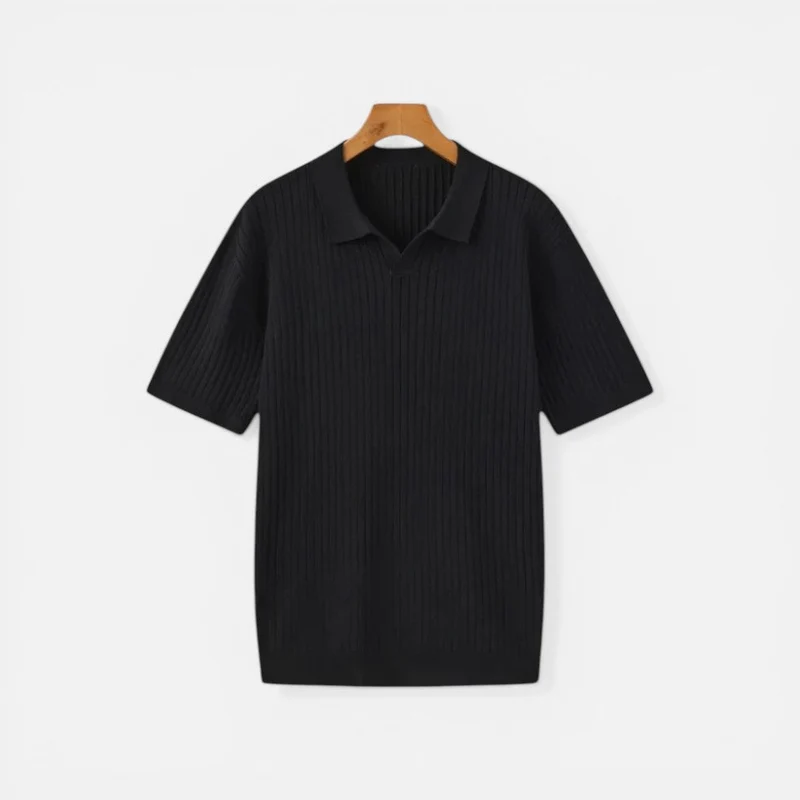 Herren Strick Poloshirt mit geripptem Muster