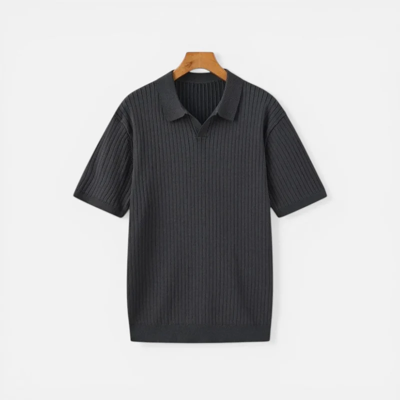 Herren Strick Poloshirt mit geripptem Muster