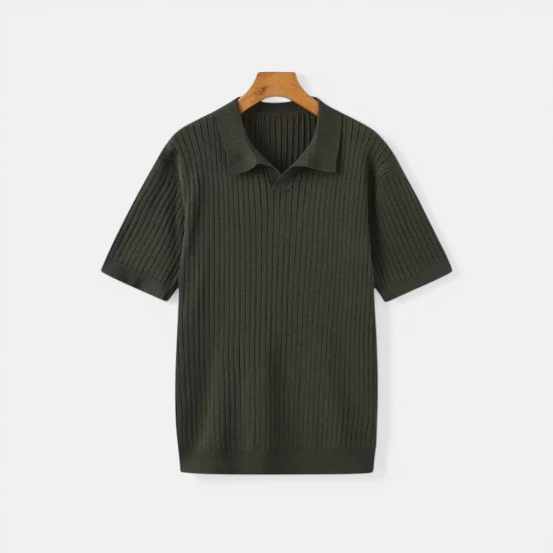 Herren Strick Poloshirt mit geripptem Muster
