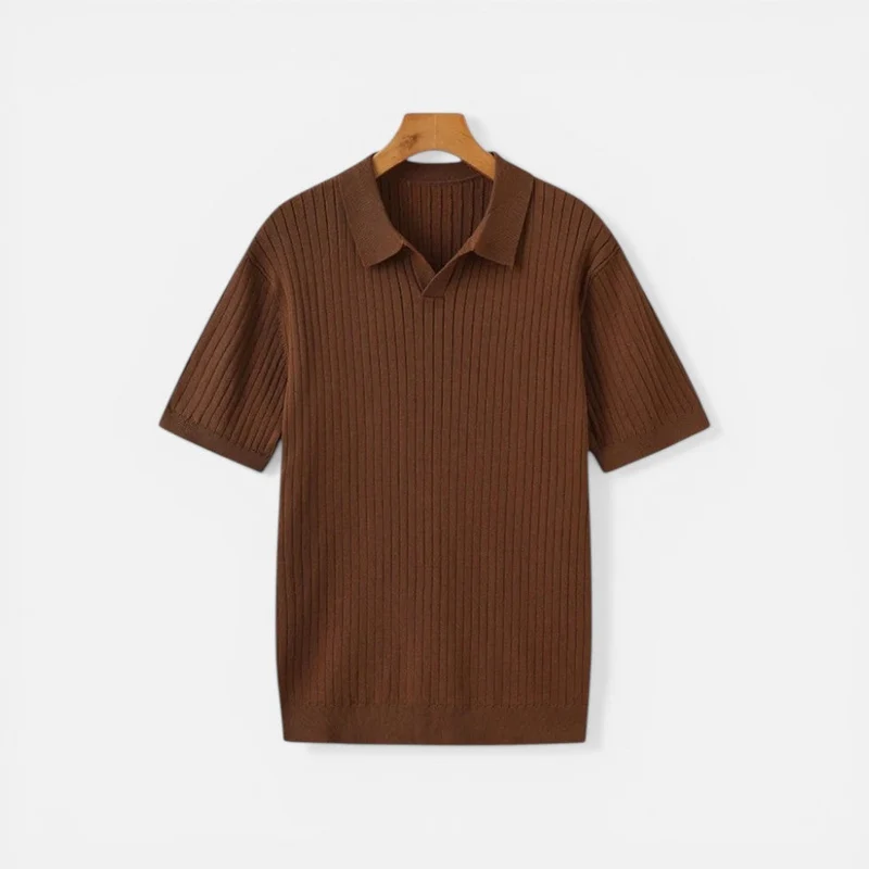 Herren Strick Poloshirt mit geripptem Muster