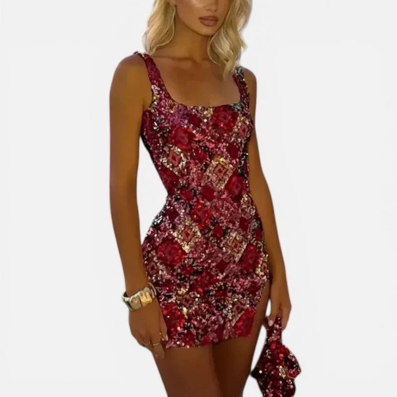Minikleid mit Paillettenmuster und Trägern