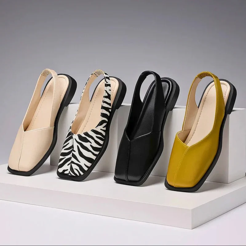 Slingback Ballerinas mit eckiger Zehenpartie