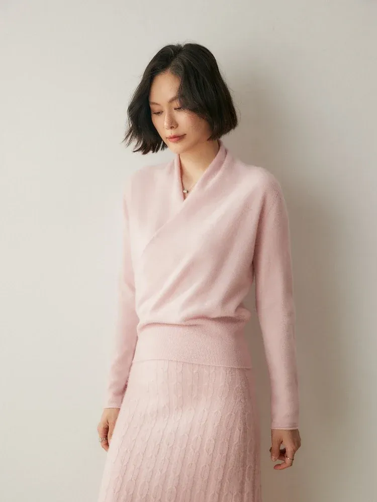 Kaschmir Wickelpullover mit V-Ausschnitt