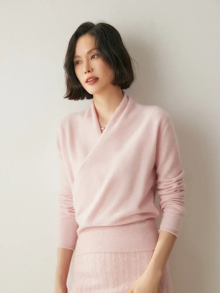 Kaschmir Wickelpullover mit V-Ausschnitt