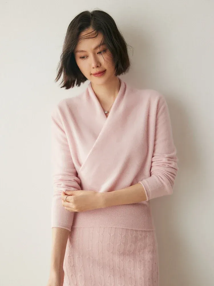 Kaschmir Wickelpullover mit V-Ausschnitt
