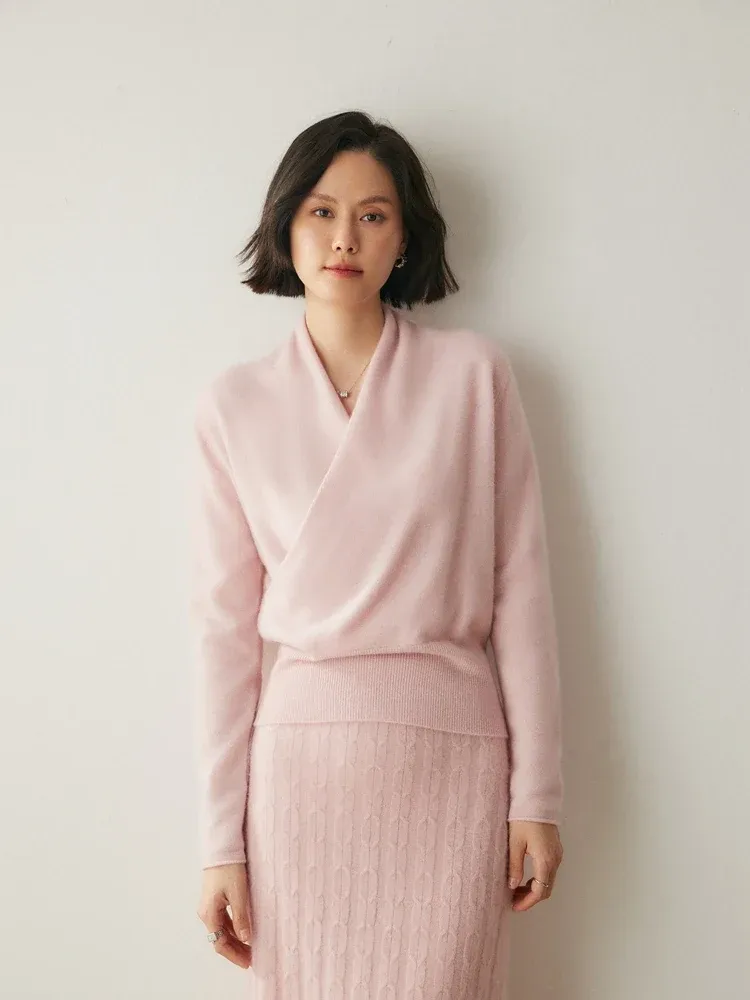 Kaschmir Wickelpullover mit V-Ausschnitt