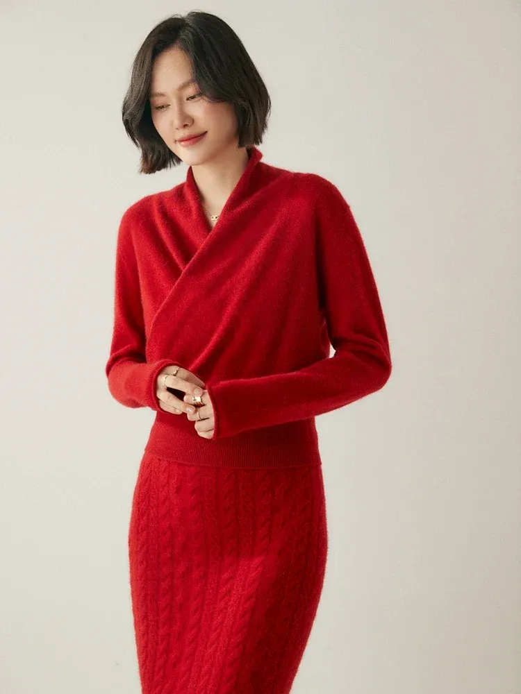 Kaschmir Wickelpullover mit V-Ausschnitt