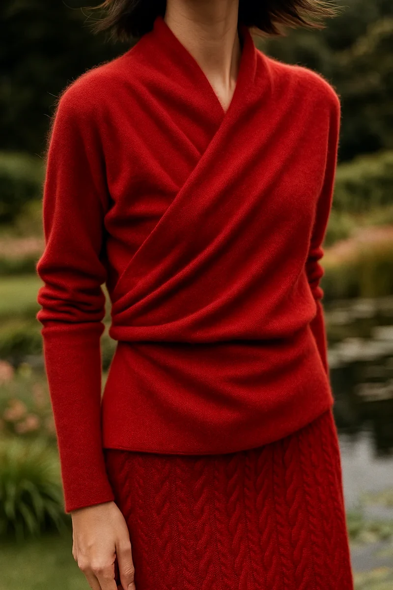 Kaschmir Wickelpullover mit V-Ausschnitt