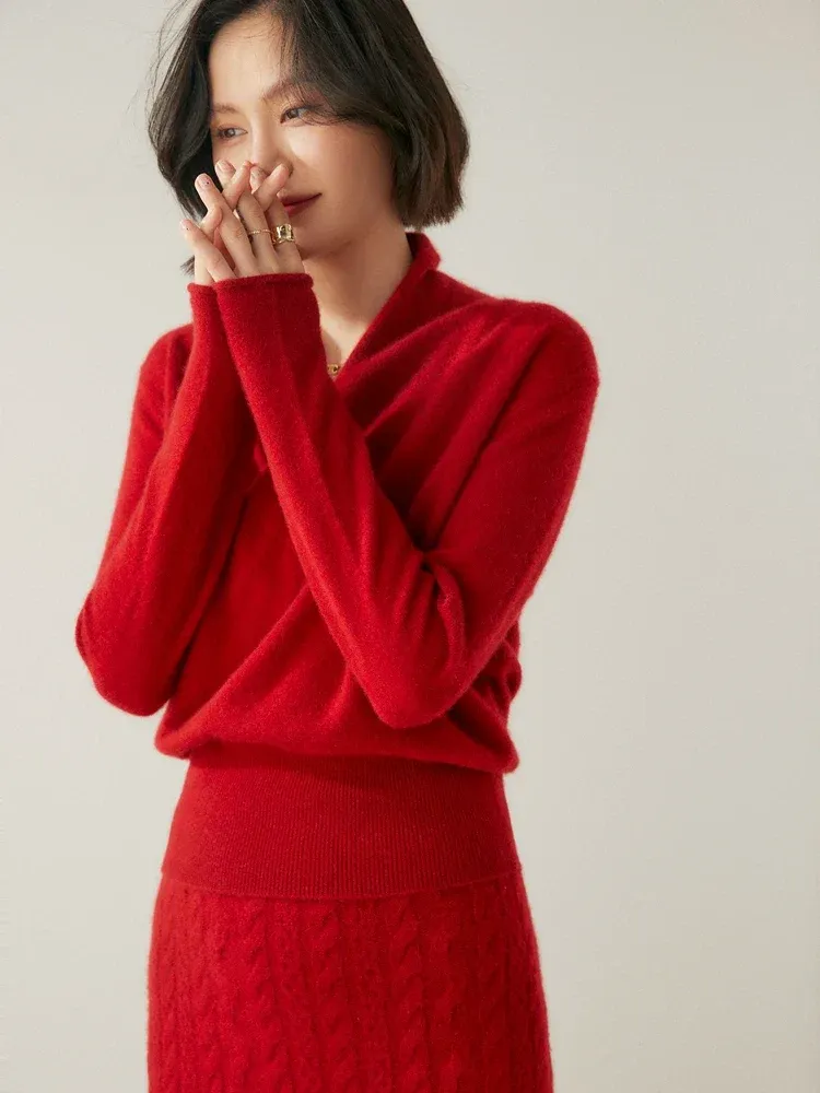 Kaschmir Wickelpullover mit V-Ausschnitt