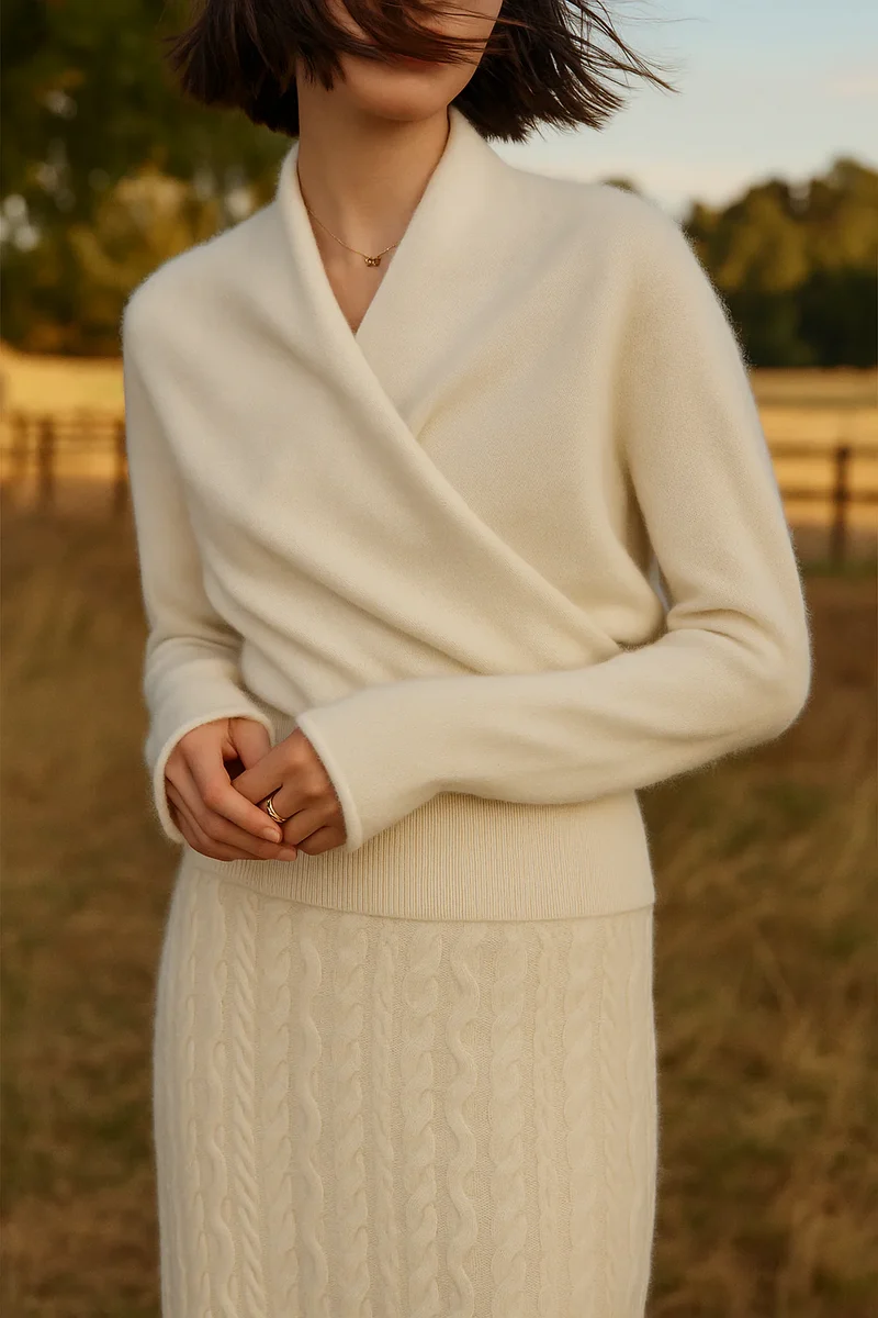 Kaschmir Wickelpullover mit V-Ausschnitt
