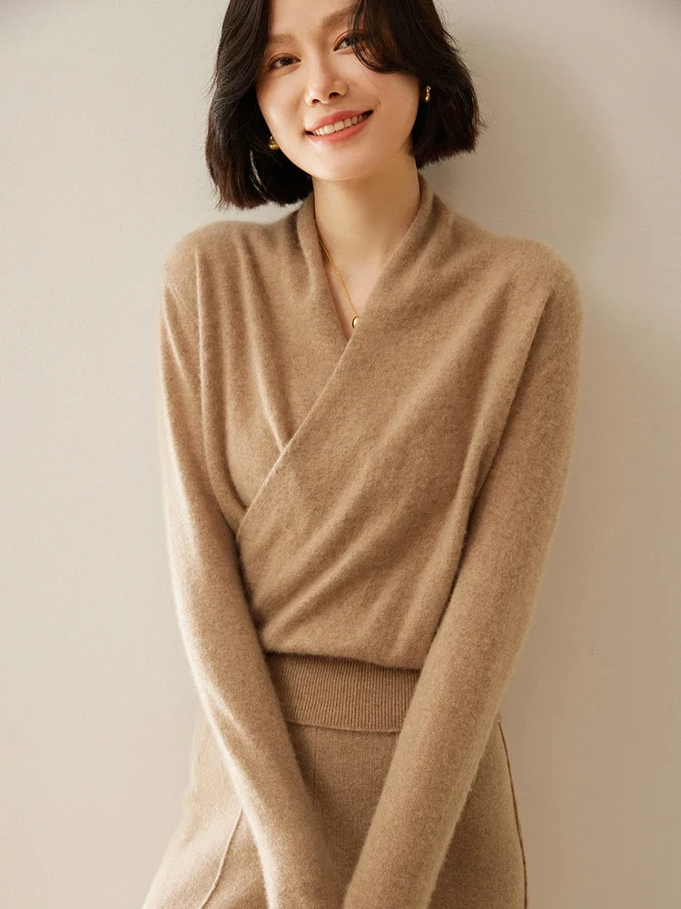 Kaschmir Wickelpullover mit V-Ausschnitt