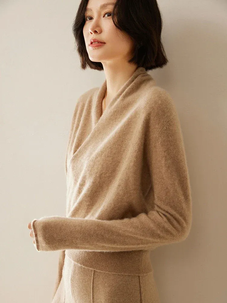 Kaschmir Wickelpullover mit V-Ausschnitt