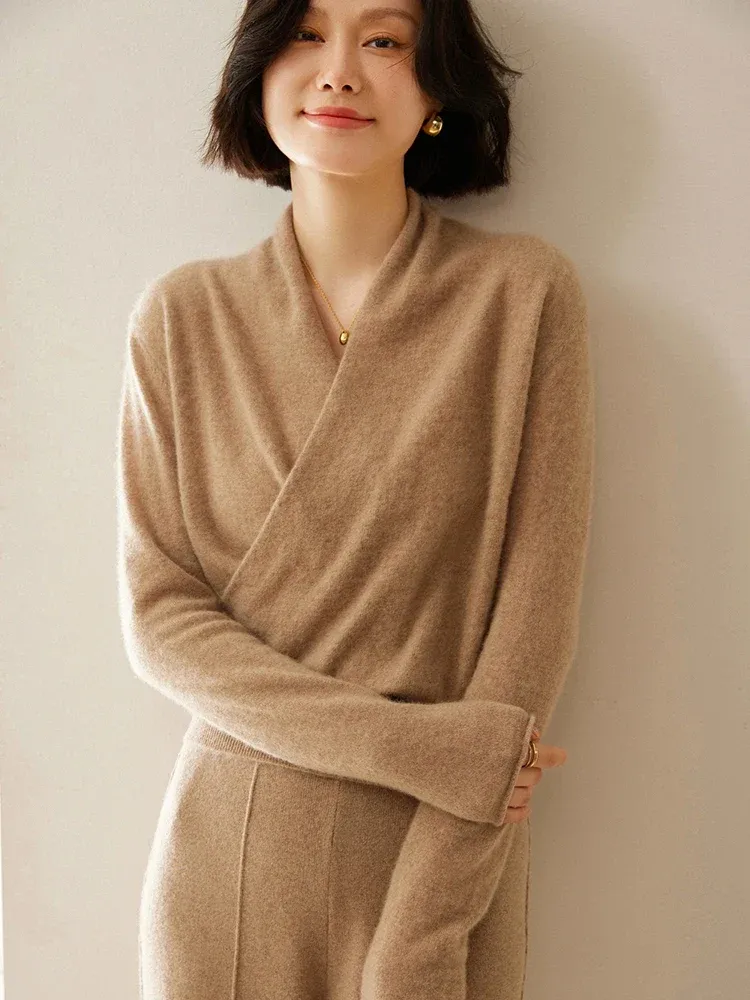 Kaschmir Wickelpullover mit V-Ausschnitt