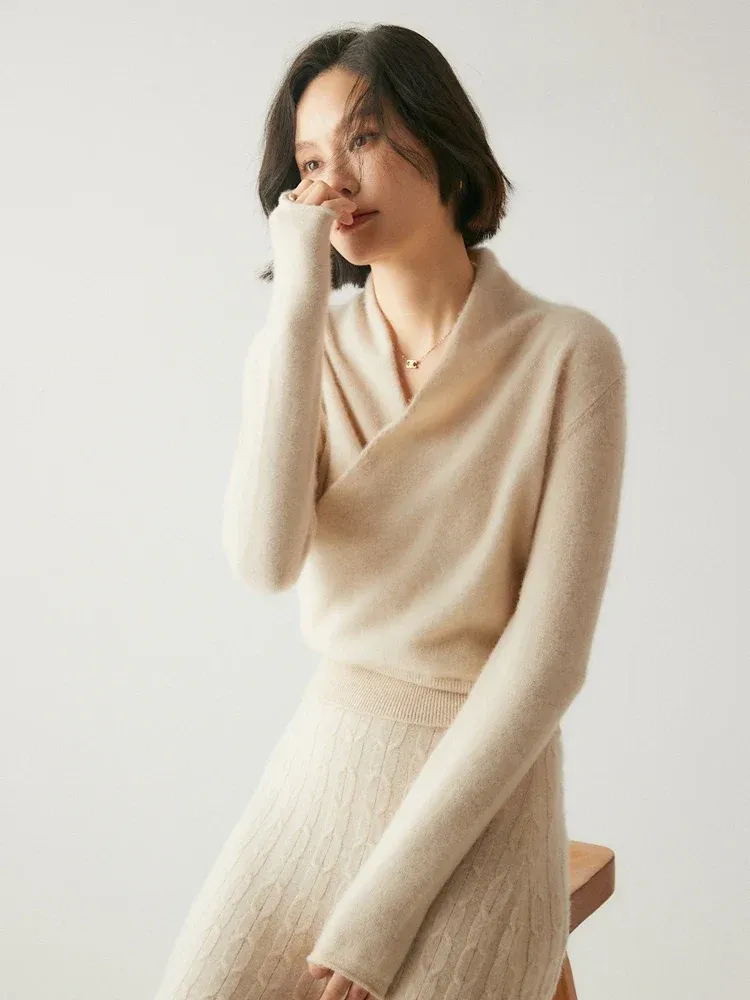 Kaschmir Wickelpullover mit V-Ausschnitt