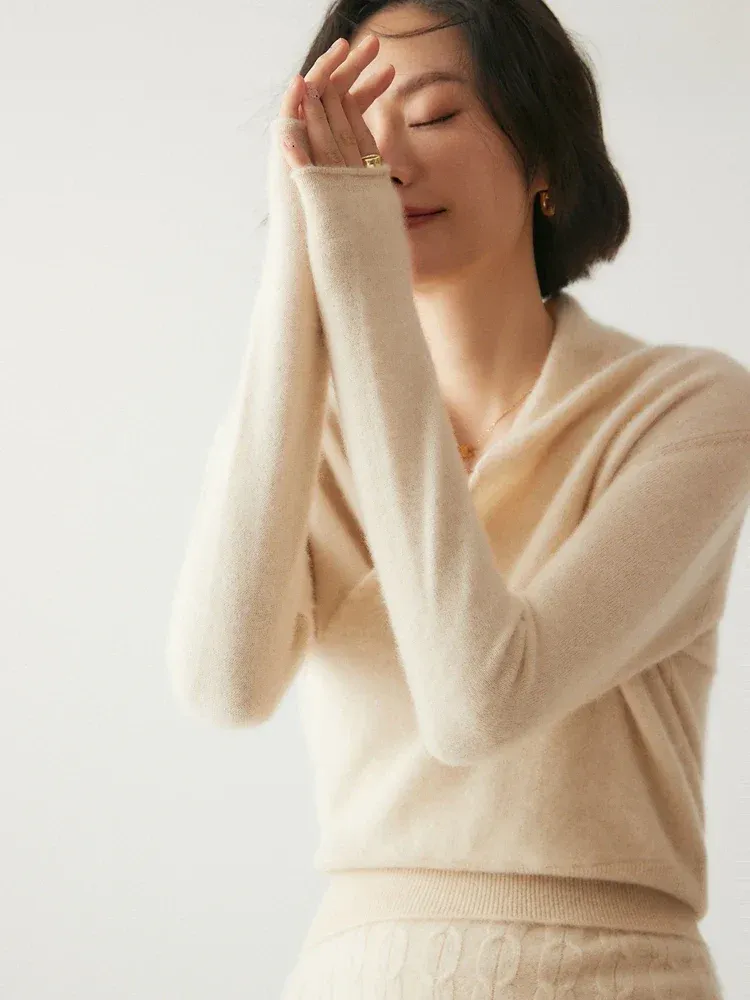 Kaschmir Wickelpullover mit V-Ausschnitt