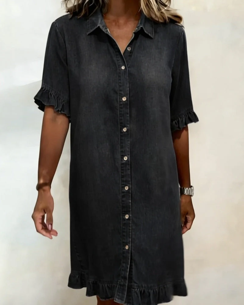 Tessa | Bequemes Denim-Kleid mit Flatterndem Rüschendesign