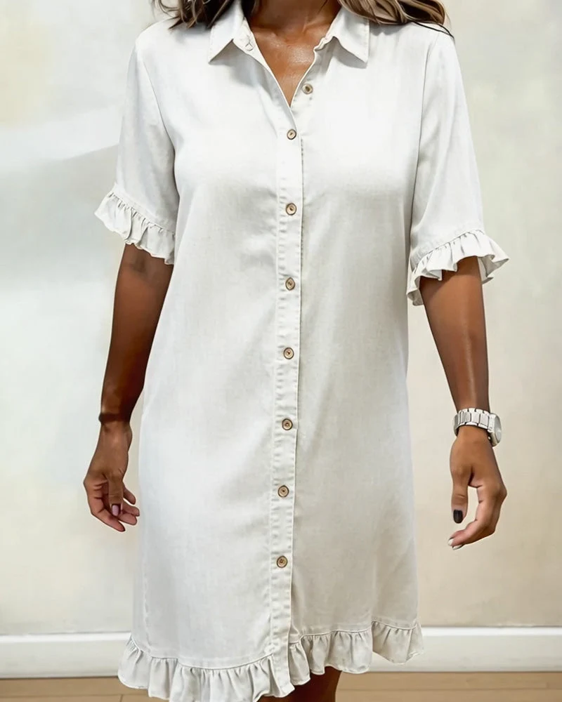 Tessa | Bequemes Denim-Kleid mit Flatterndem Rüschendesign
