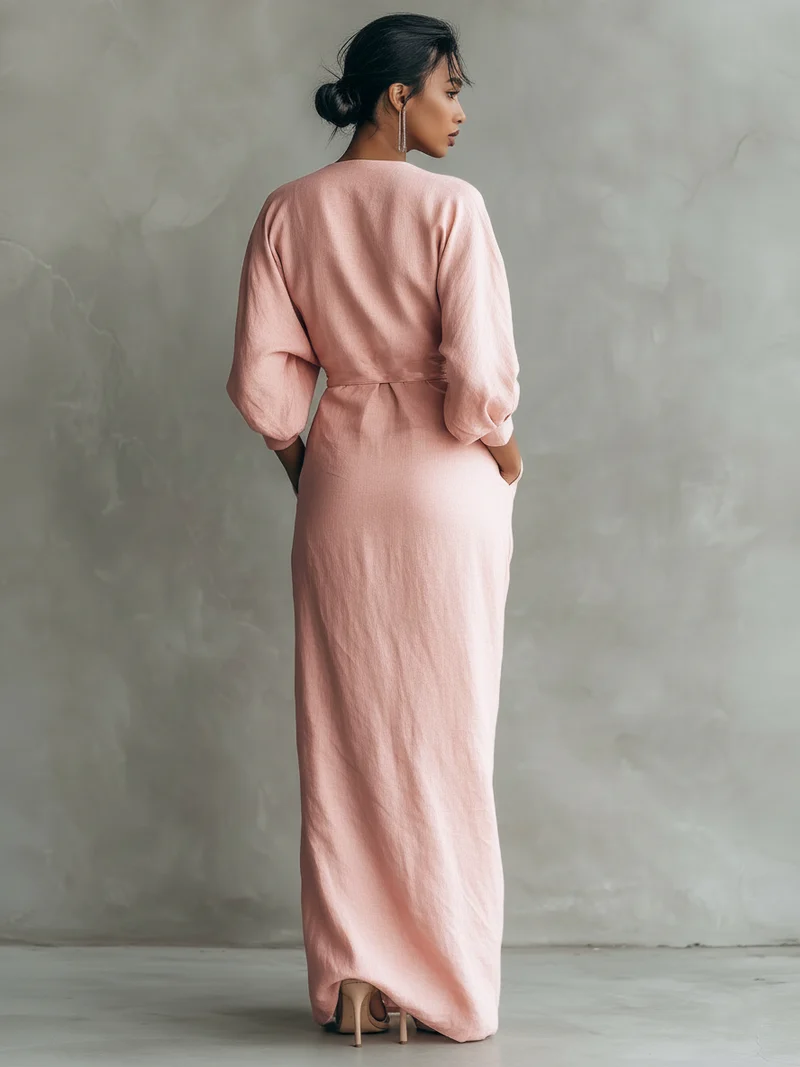Sandra - Minimalistisches Maxi-Kleid mit V-Ausschnitt