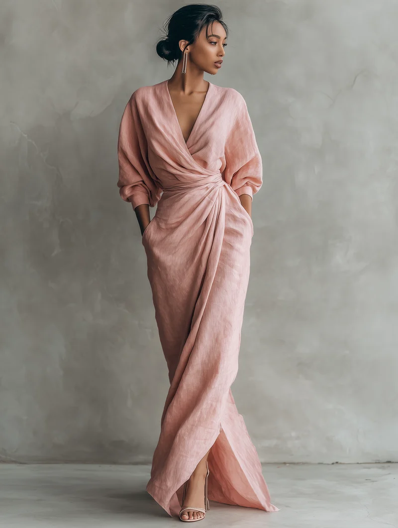 Sandra - Minimalistisches Maxi-Kleid mit V-Ausschnitt