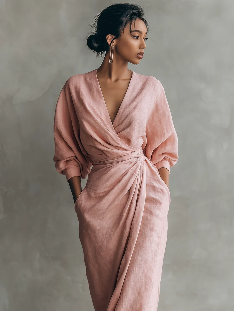 Sandra - Minimalistisches Maxi-Kleid mit V-Ausschnitt