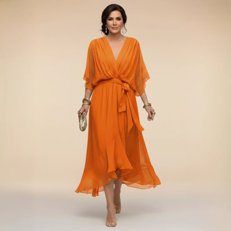 Cindy Chiffon-Kleid mit V-Ausschnitt