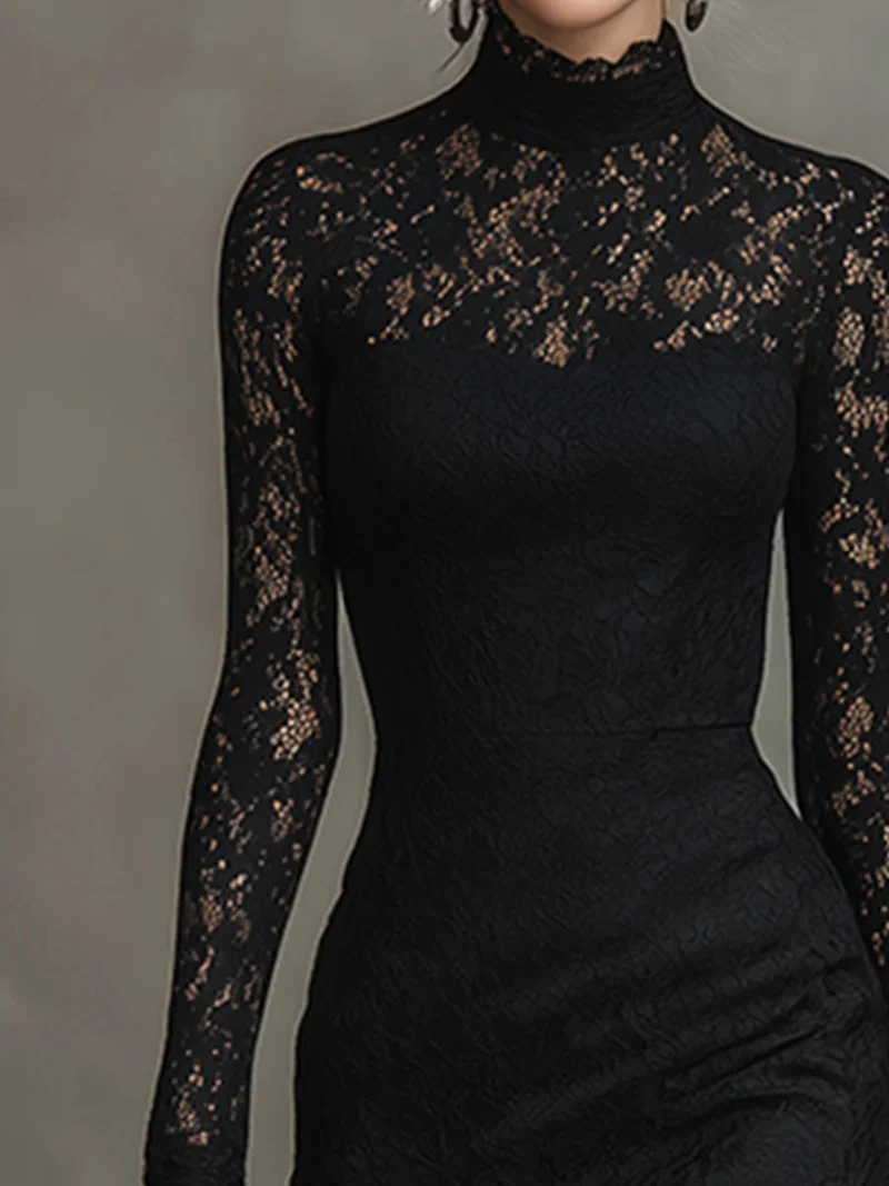 Monika | Schwarzes Spitzen-Maxikleid
