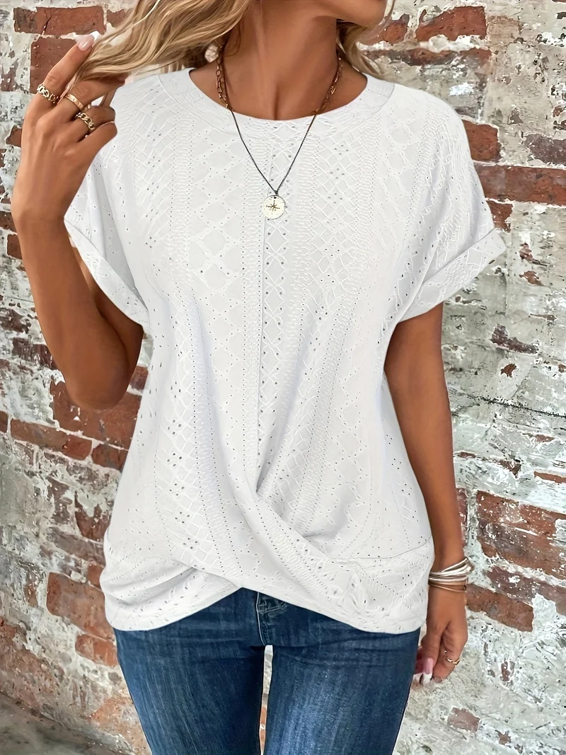Trisha | Elegantes Waffelstrick-T-Shirt