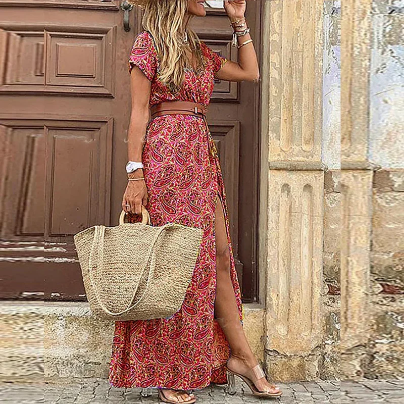 Justine – Damen Maxikleid mit floralen Mustern und Schlitz