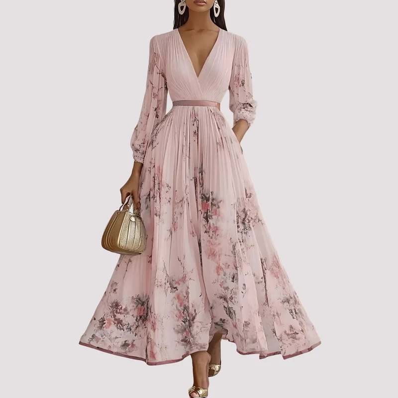 Leah - Midikleid mit Blumenprint und langen Ärmeln