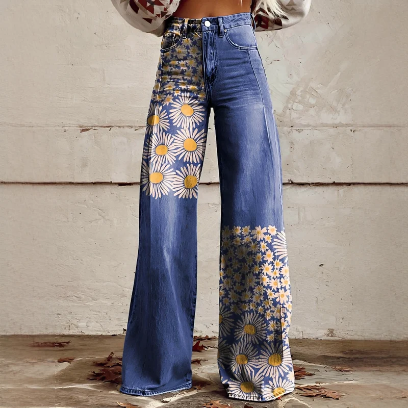 Shelley - Bequeme Weitgeschnittene Bedruckte Jeans