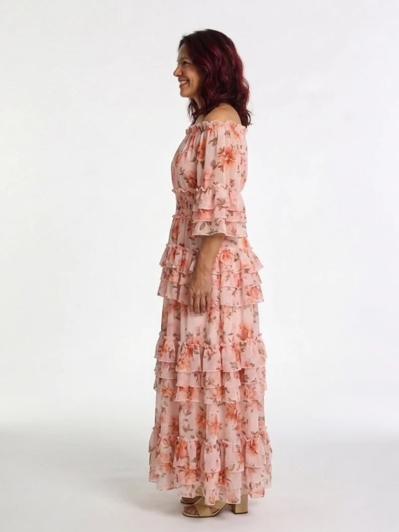 ROSALIE | FLORALER RÜSCHEN-MAXIKLEID