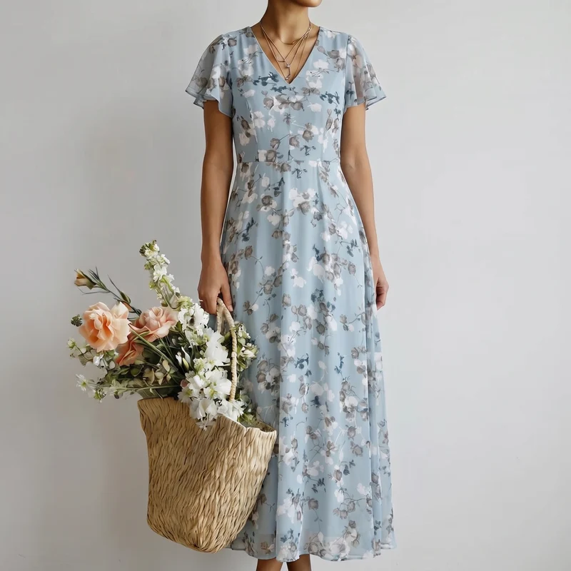 ISMERIA | FLORAL CHIFFON MAXIKLEID