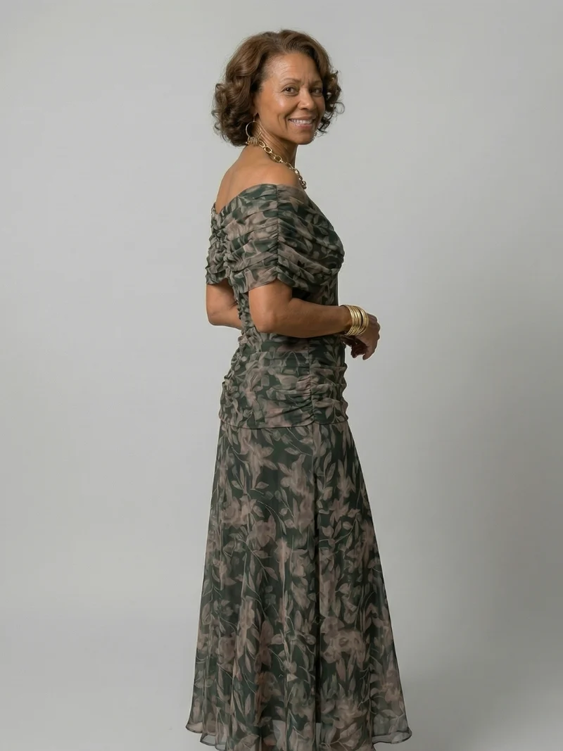 Calen | Off Shoulder Flow Midi Kleid