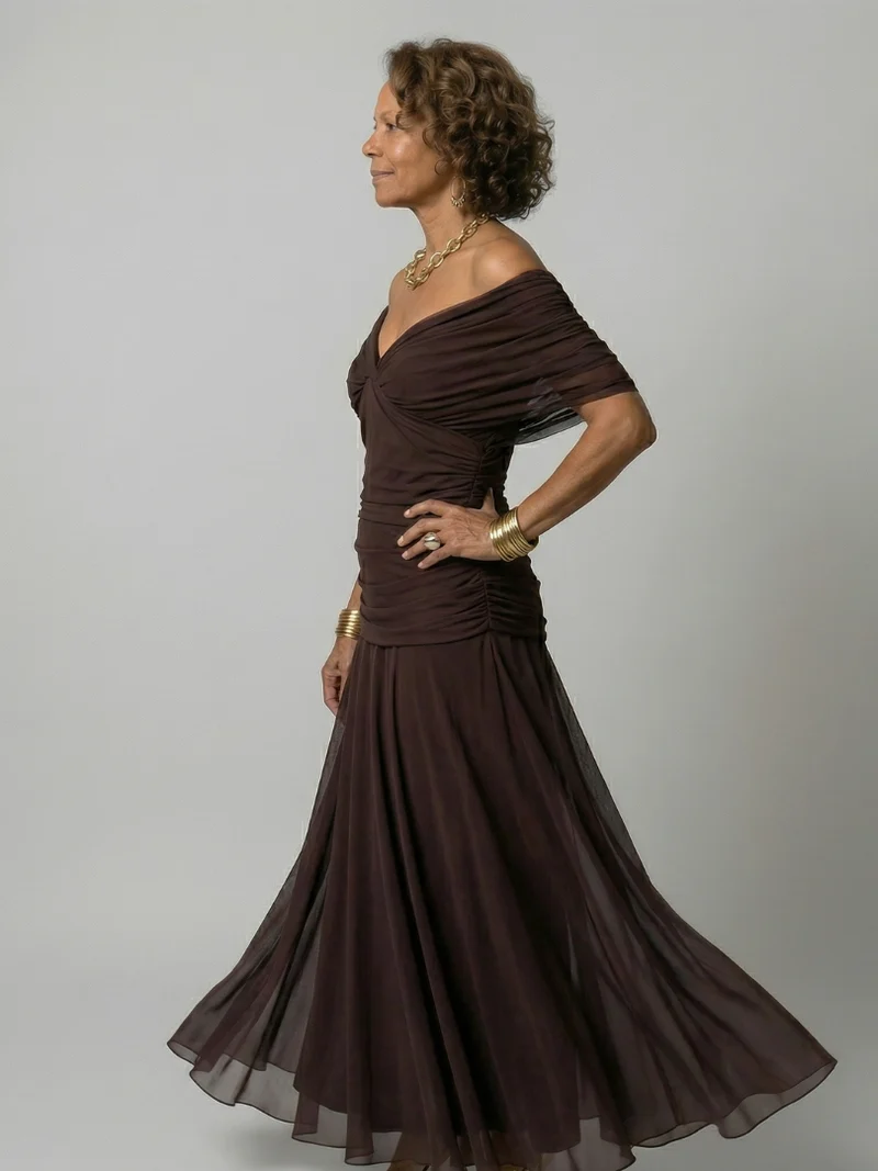 Calen | Off Shoulder Flow Midi Kleid