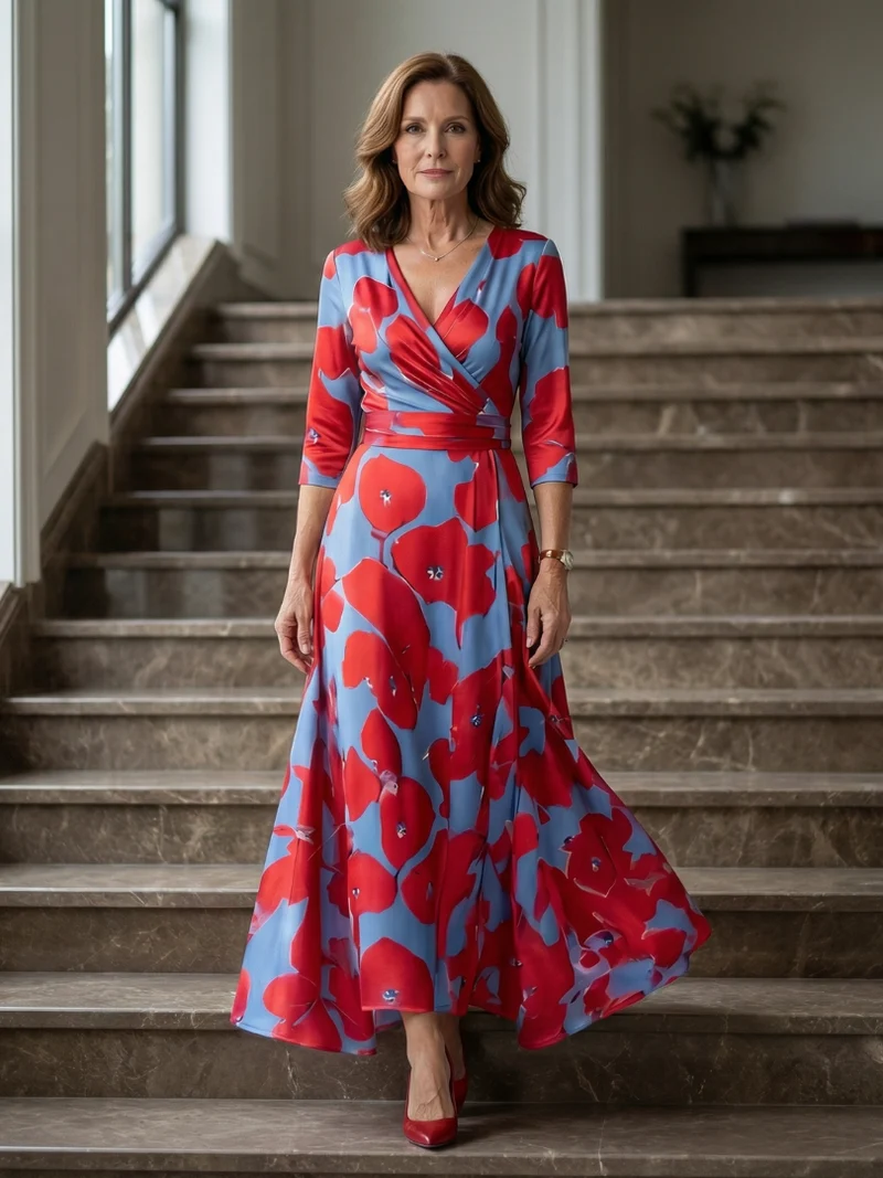 Celine | Midi-Kleid mit Kreuzwickel-Ausschnitt
