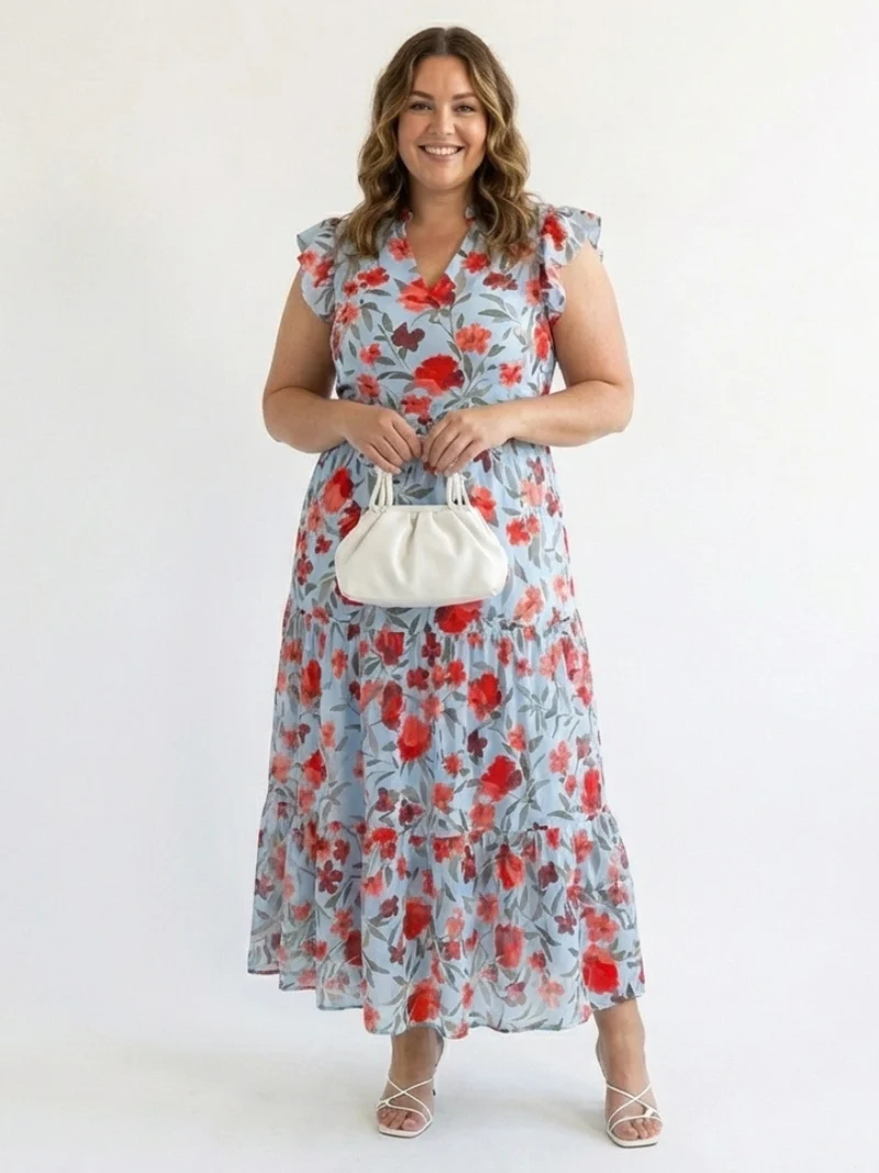 Lila | Elegantes Blumenkleid Midi