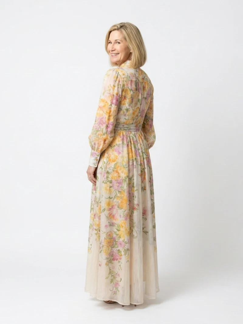 Cressida | Floral Transparente Langarm Maxi-Kleid