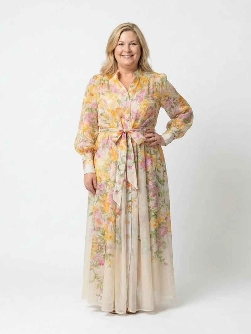 Cressida | Floral Transparente Langarm Maxi-Kleid